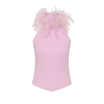 Carla Zampatti Floss Crepe Feather Detail Bodice | Sleeveless & Tank Tops | Coveti
