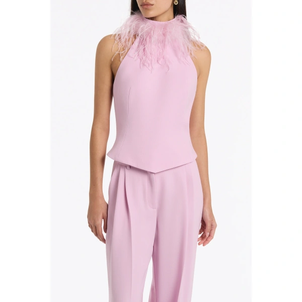 Carla Zampatti Floss Crepe Feather Detail Bodice | Sleeveless & Tank Tops | Coveti