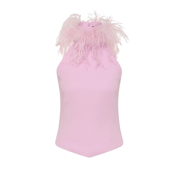 Carla Zampatti Floss Crepe Feather Detail Bodice | Sleeveless & Tank Tops | Coveti