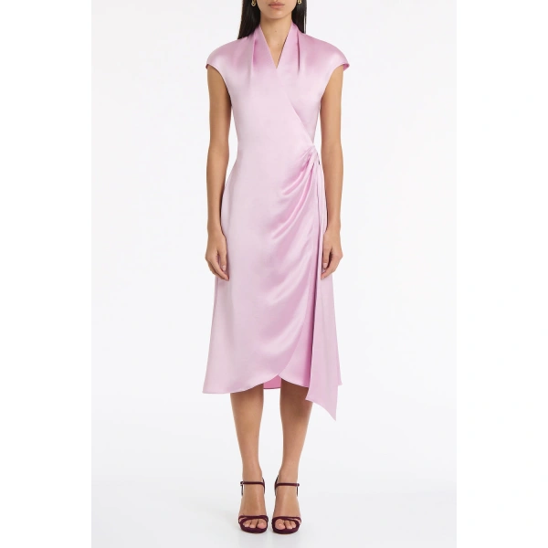 Carla Zampatti Floss Lustre Satin Cap Sleeve Wrap Midi Dress | Midi Dresses | Coveti
