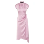 Carla Zampatti Floss Lustre Satin Cap Sleeve Wrap Midi Dress | Midi Dresses | Coveti