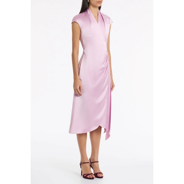 Carla Zampatti Floss Lustre Satin Cap Sleeve Wrap Midi Dress | Midi Dresses | Coveti