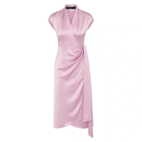 Floss Lustre Satin Cap Sleeve Wrap Midi Dress