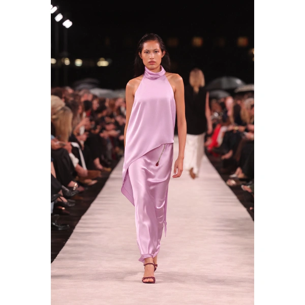 Carla Zampatti Floss Lustre Satin Draped Asymmetric Top | Sleeveless & Tank Tops | Coveti