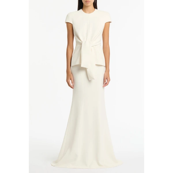 Carla Zampatti Ivory Crepe Cap Sleeve Tie Top | Short Sleeved | Coveti