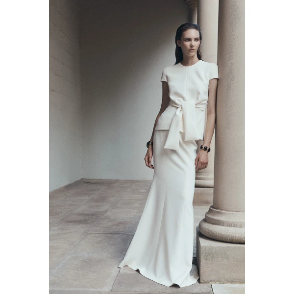 Carla Zampatti Ivory Crepe Cap Sleeve Tie Top | Short Sleeved | Coveti