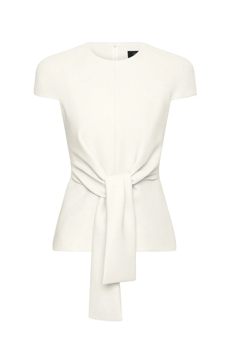 Carla Zampatti Ivory Crepe Cap Sleeve Tie Top Carla Zampatti Ivory Crepe Cap Sleeve Tie Top | Short Sleeved | Coveti