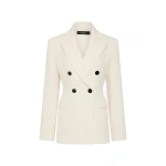 Carla Zampatti Ivory Crepe Double Breasted Blazer | Blazers | Coveti