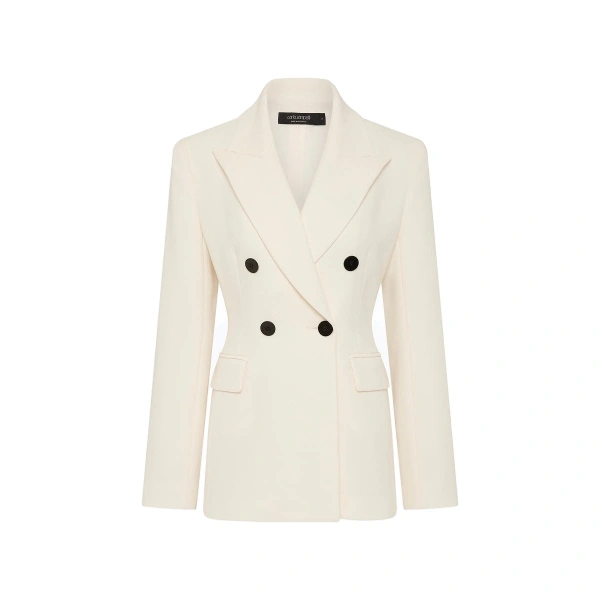 Ivory Crepe Double Breasted Blazer