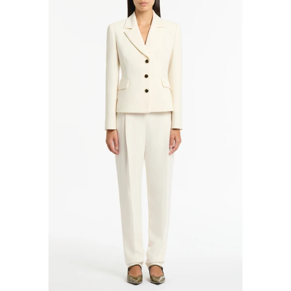 Carla Zampatti Ivory Crepe Fitted Waist Jacket | Blazers | Coveti