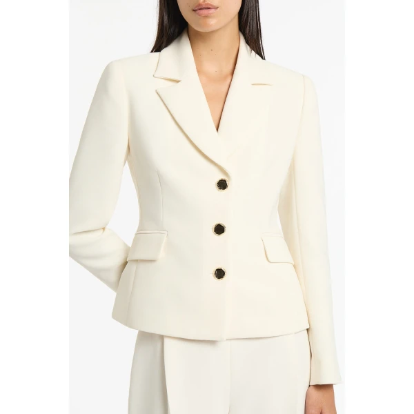 Carla Zampatti Ivory Crepe Fitted Waist Jacket | Blazers | Coveti