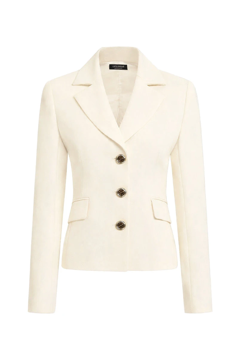 Carla Zampatti Ivory Crepe Fitted Waist Jacket Carla Zampatti Ivory Crepe Fitted Waist Jacket | Blazers | Coveti