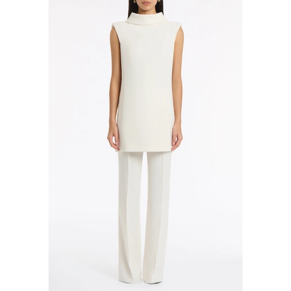 Carla Zampatti Ivory Crepe Folded Collar Tunic | Blouse | Coveti