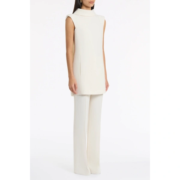 Carla Zampatti Ivory Crepe Folded Collar Tunic | Blouse | Coveti