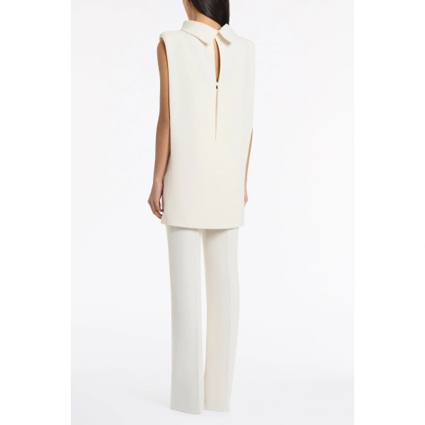 Carla Zampatti Ivory Crepe Folded Collar Tunic | Blouse | Coveti