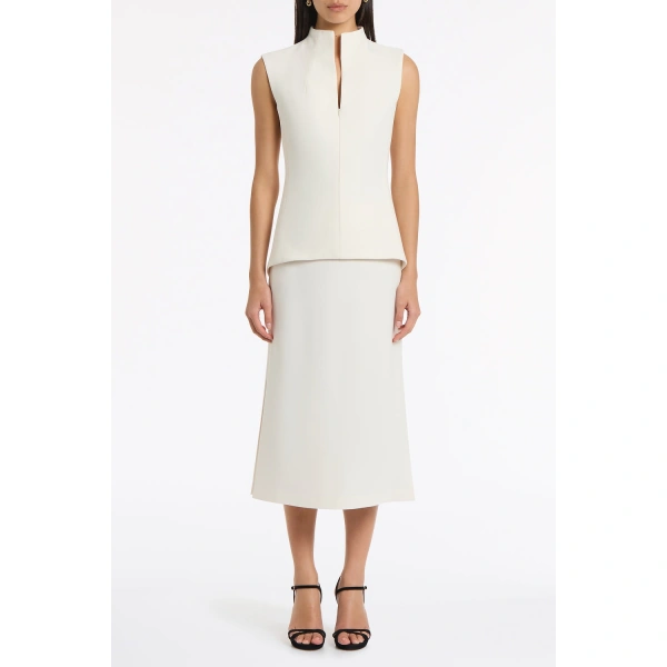 Carla Zampatti Ivory Crepe High Neck Fitted Bodice | Sleeveless & Tank Tops | Coveti