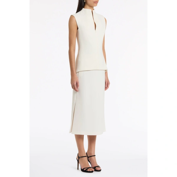 Carla Zampatti Ivory Crepe High Neck Fitted Bodice | Sleeveless & Tank Tops | Coveti