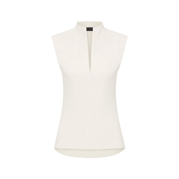 Carla Zampatti Ivory Crepe High Neck Fitted Bodice | Sleeveless & Tank Tops | Coveti