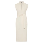 Carla Zampatti Ivory Crepe High Neck Tie Front Midi Dress | Midi Dresses | Coveti