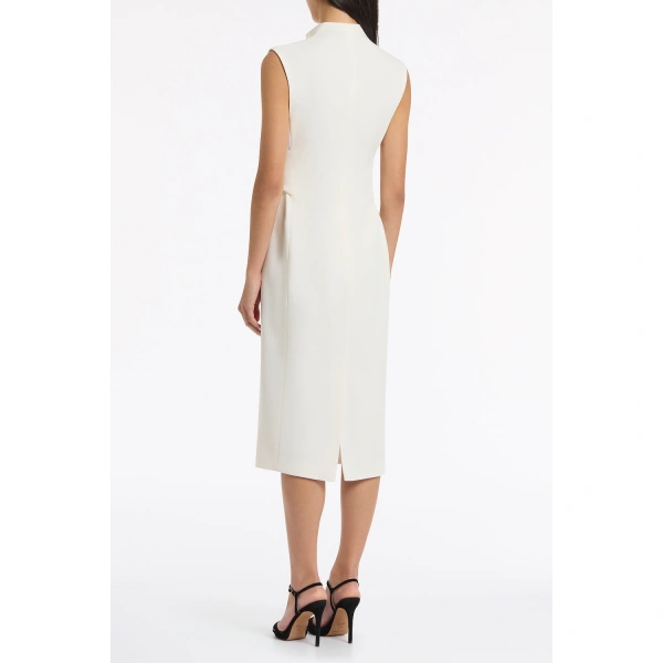 Carla Zampatti Ivory Crepe High Neck Tie Front Midi Dress | Midi Dresses | Coveti
