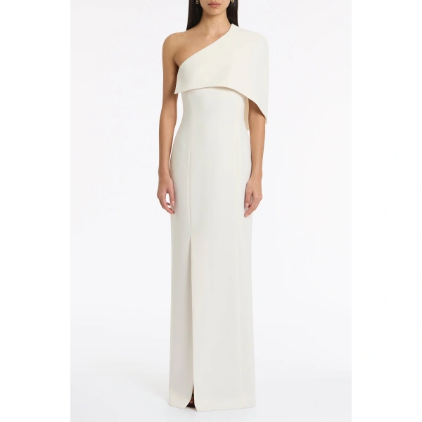 Carla Zampatti Ivory Crepe One Shoulder Cape Gown | Evening Gowns | Coveti