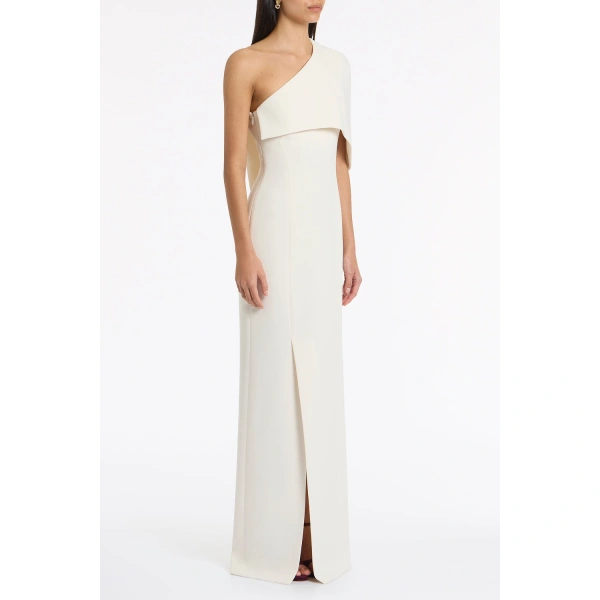 Carla Zampatti Ivory Crepe One Shoulder Cape Gown | Evening Gowns | Coveti