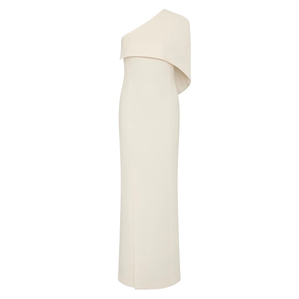 Ivory Crepe One Shoulder Cape Gown