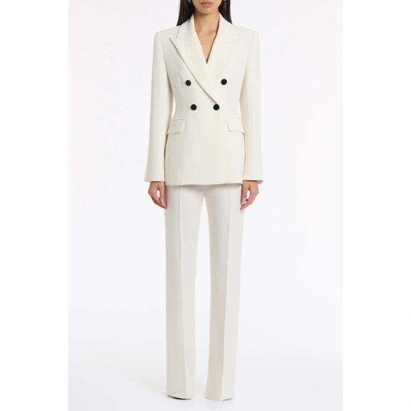 Carla Zampatti Ivory Crepe Pintuck Flared Pant | Tailored pants | Coveti