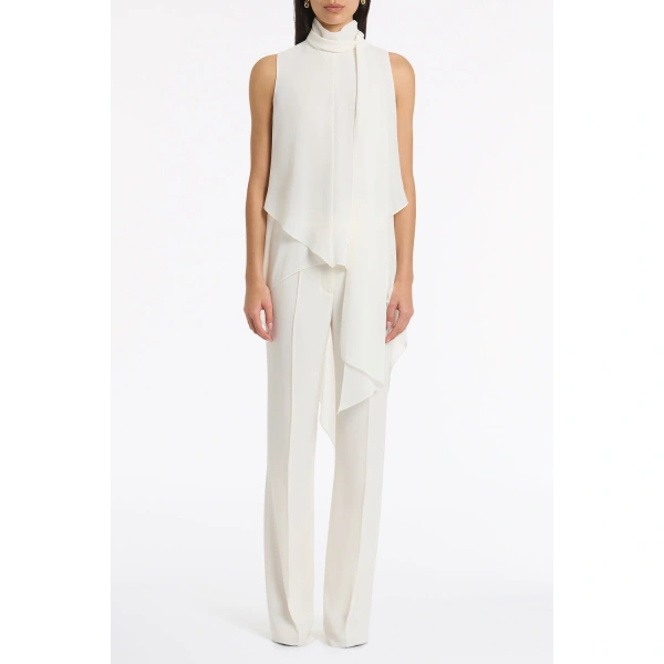 Carla Zampatti Ivory Crepe Pintuck Flared Pant | Tailored pants | Coveti