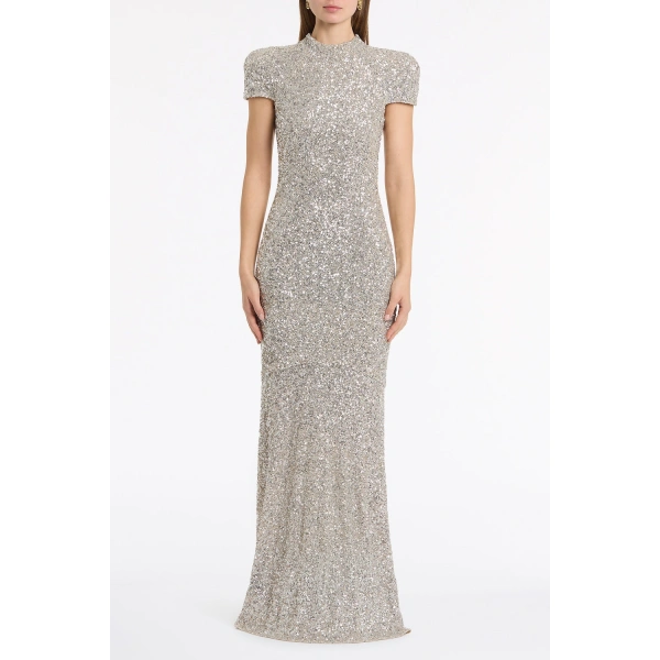 Carla Zampatti Ivory Crushed Sequin Raglan Sleeve Gown | Evening Gowns | Coveti