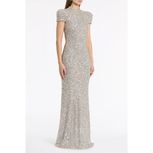 Carla Zampatti Ivory Crushed Sequin Raglan Sleeve Gown | Evening Gowns | Coveti