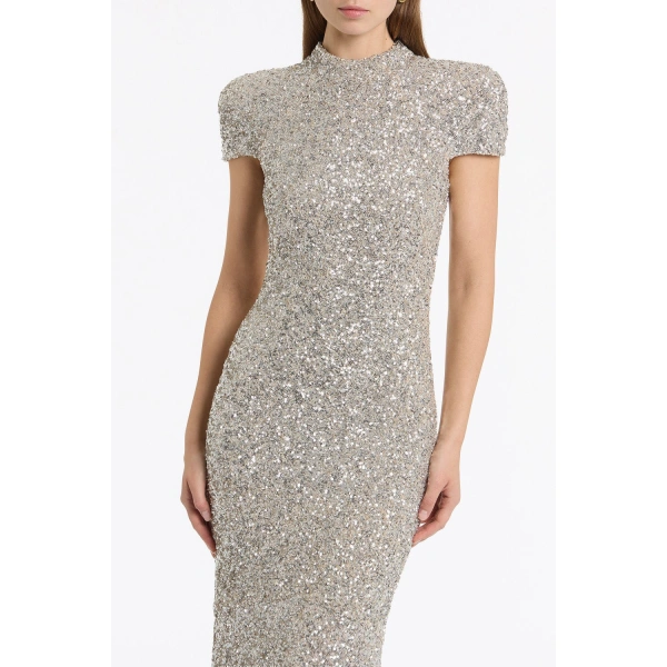 Carla Zampatti Ivory Crushed Sequin Raglan Sleeve Gown | Evening Gowns | Coveti