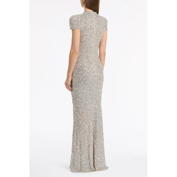 Carla Zampatti Ivory Crushed Sequin Raglan Sleeve Gown | Evening Gowns | Coveti
