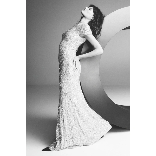 Carla Zampatti Ivory Crushed Sequin Raglan Sleeve Gown | Evening Gowns | Coveti