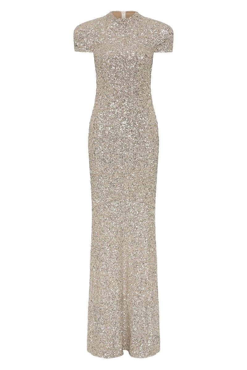 Carla Zampatti Ivory Crushed Sequin Raglan Sleeve Gown Carla Zampatti Ivory Crushed Sequin Raglan Sleeve Gown | Evening Gowns | Coveti