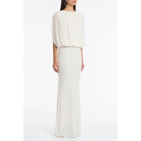 Carla Zampatti Ivory Georgette Gathered Capelet Top | Blouse | Coveti