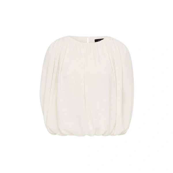 Ivory Georgette Gathered Capelet Top