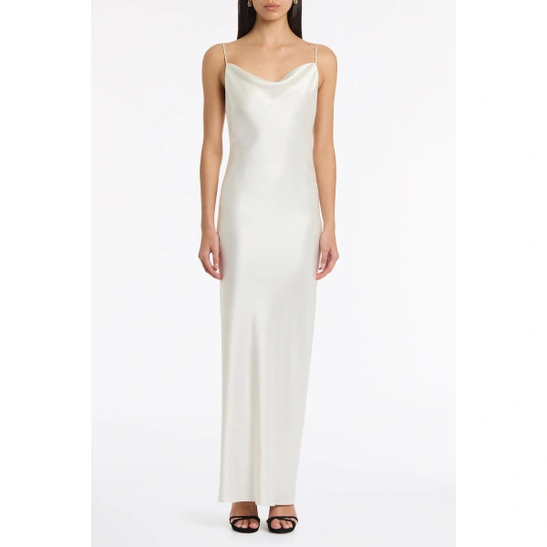Carla Zampatti Ivory Satin Acetate Cowl Front Slip Gown | Evening Gowns | Coveti