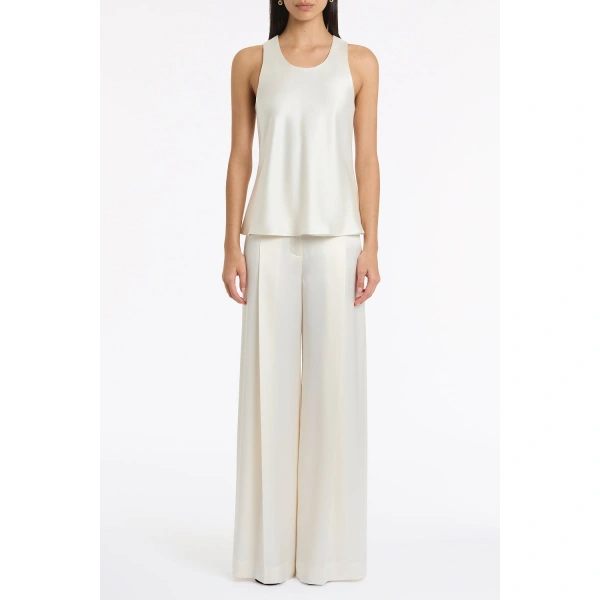 Carla Zampatti Ivory Satin Acetate Deep Pleat Pant | Wide leg pants | Coveti