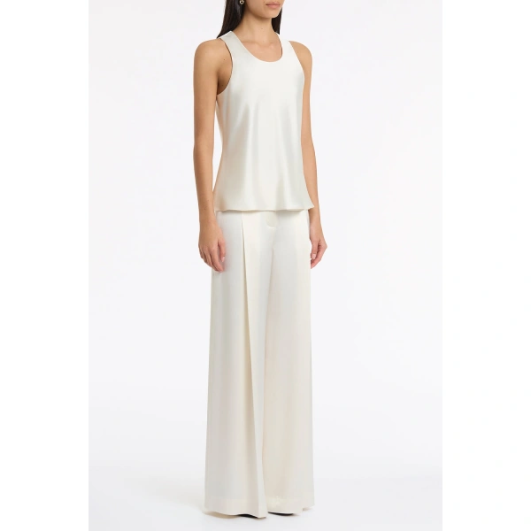 Carla Zampatti Ivory Satin Acetate Deep Pleat Pant | Wide leg pants | Coveti