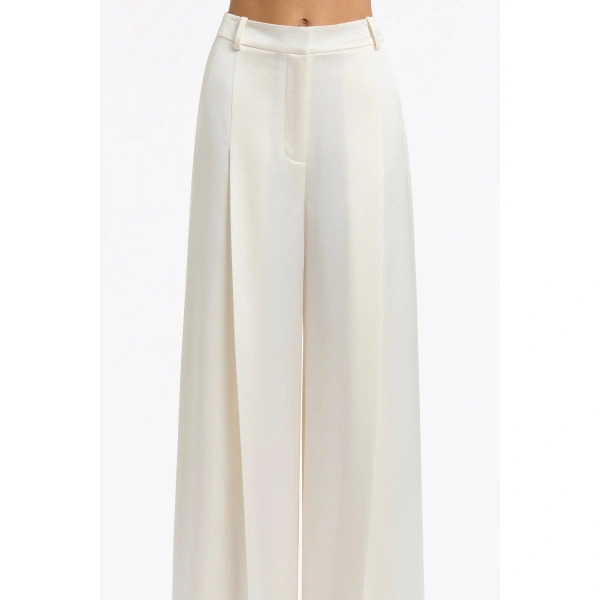 Carla Zampatti Ivory Satin Acetate Deep Pleat Pant | Wide leg pants | Coveti