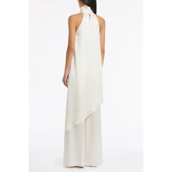 Carla Zampatti Ivory Satin Acetate Draped Asymmetric Top | Sleeveless & Tank Tops | Coveti