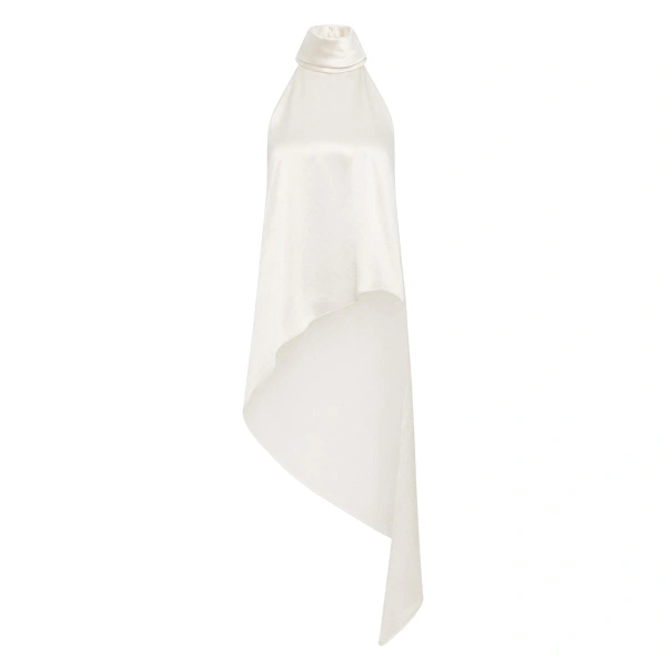 Ivory Satin Acetate Draped Asymmetric Top