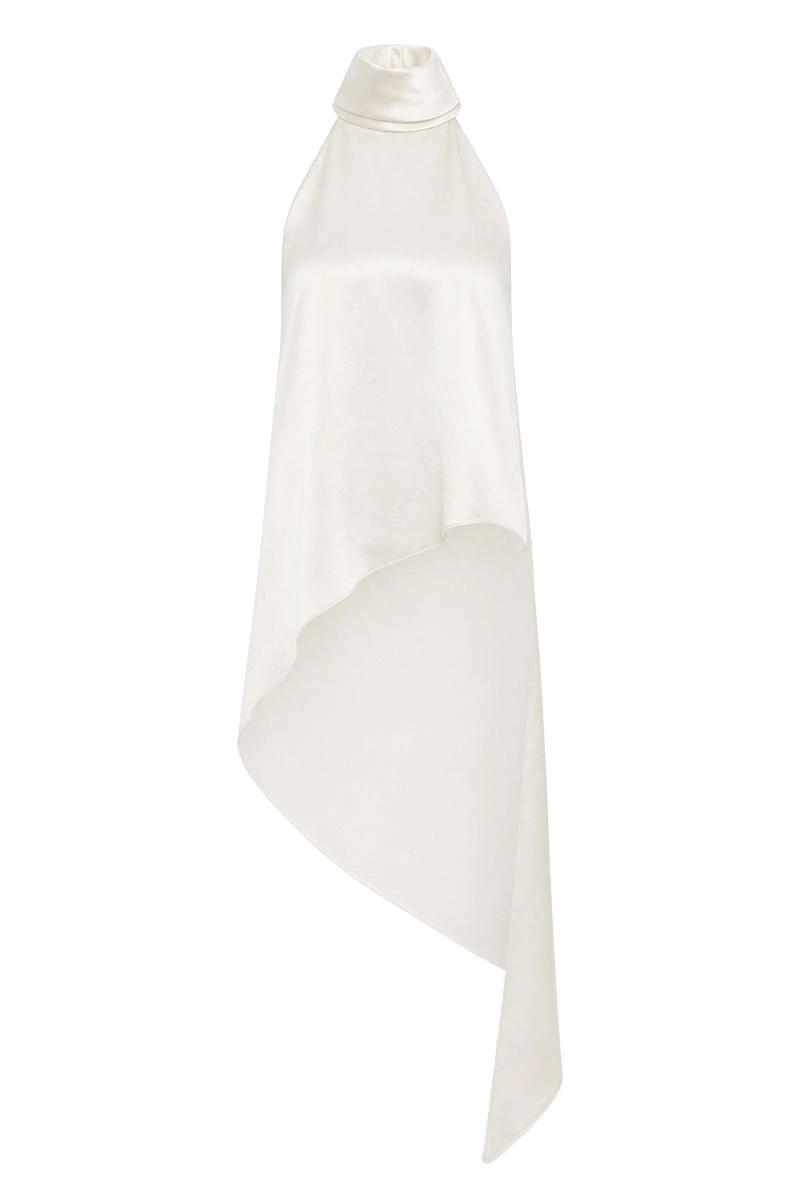 Carla Zampatti Ivory Satin Acetate Draped Asymmetric Top Carla Zampatti Ivory Satin Acetate Draped Asymmetric Top | Sleeveless & Tank Tops | Coveti