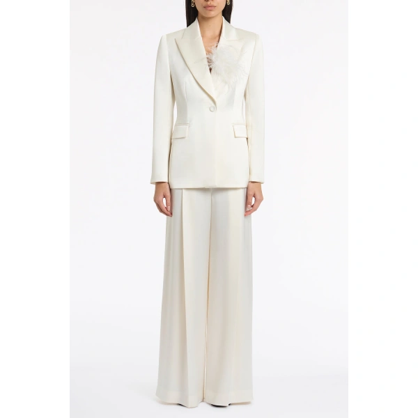 Carla Zampatti Ivory Satin Acetate Tie Waist Blazer | Blazers | Coveti