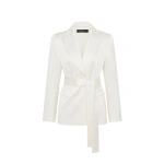Carla Zampatti Ivory Satin Acetate Tie Waist Blazer | Blazers | Coveti