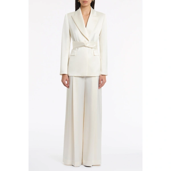Carla Zampatti Ivory Satin Acetate Tie Waist Blazer | Blazers | Coveti