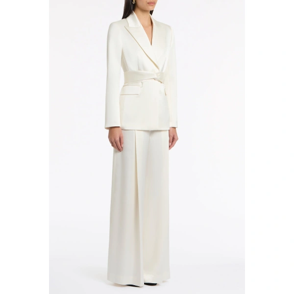 Carla Zampatti Ivory Satin Acetate Tie Waist Blazer | Blazers | Coveti
