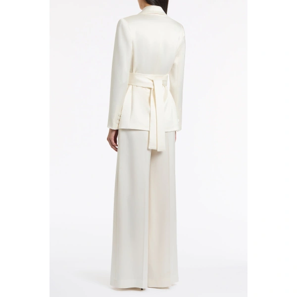 Carla Zampatti Ivory Satin Acetate Tie Waist Blazer | Blazers | Coveti