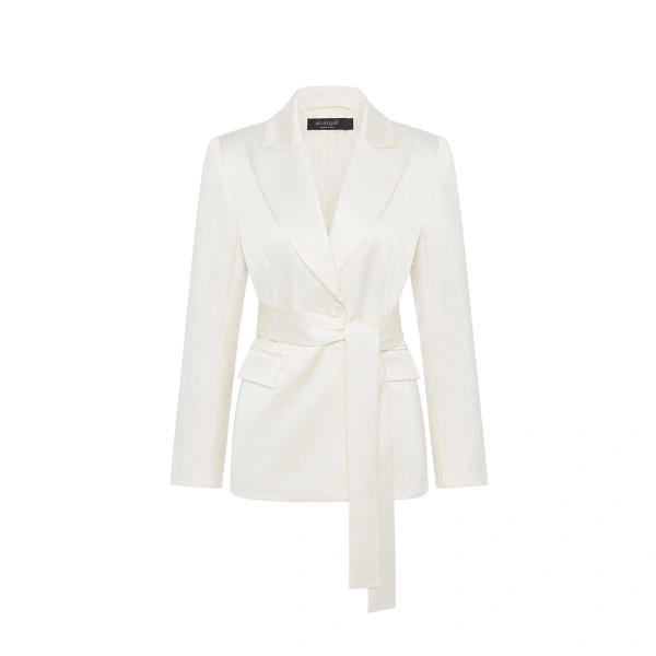 Ivory Satin Acetate Tie Waist Blazer